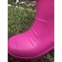 Load image into Gallery viewer, Kids Dino Welly Boots in Pink. Comfortable, lightweight and durable. Available to buy from Bright Light Boots
