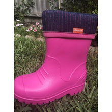Load image into Gallery viewer, Kids Dino Welly Boots in Pink. Comfortable, lightweight and durable. Available to buy from Bright Light Boots
