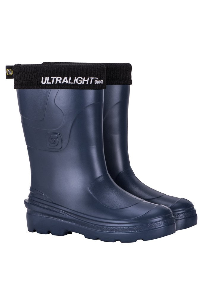Pair of Ladies Navy Montana Welly Boot. Comfortable, lightweight and durable. Available to buy from Bright Light Boots